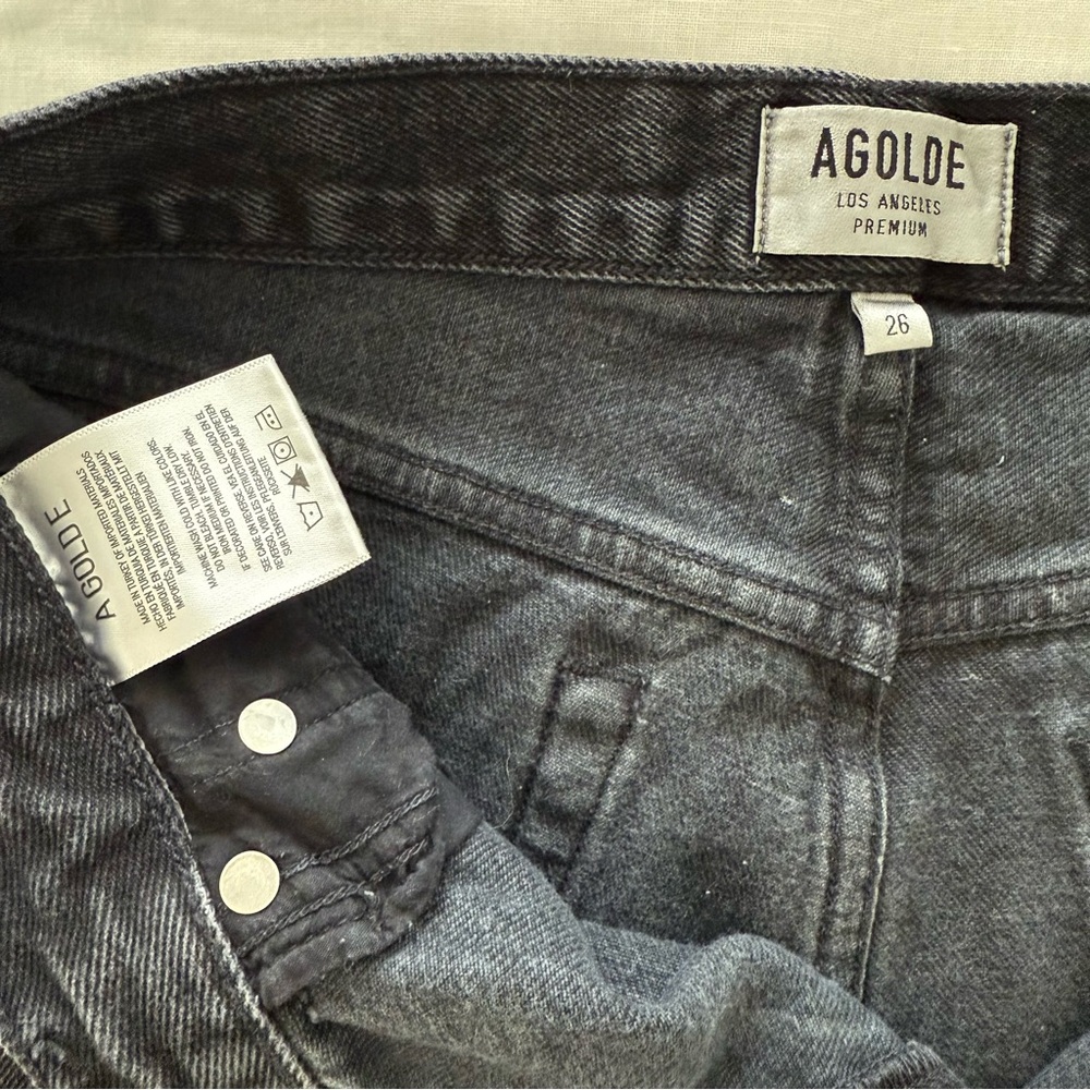 AGOLDE Parker Black Denim Frayed Hem Women Shorts, 26 - Picture 4 of 5